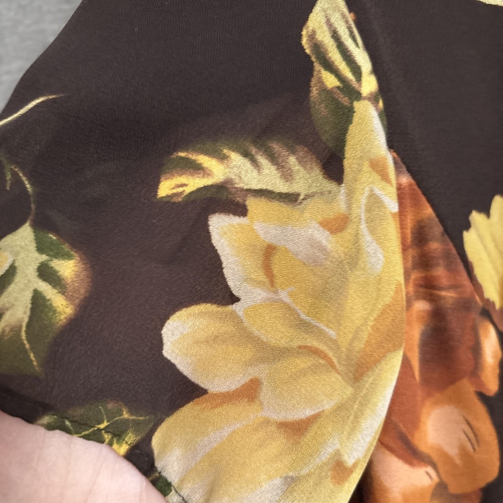 Vintage Petite Sophisticate Dress L Petite Brown Yellow Floral A Line Midi 90s - Picture 6 of 9